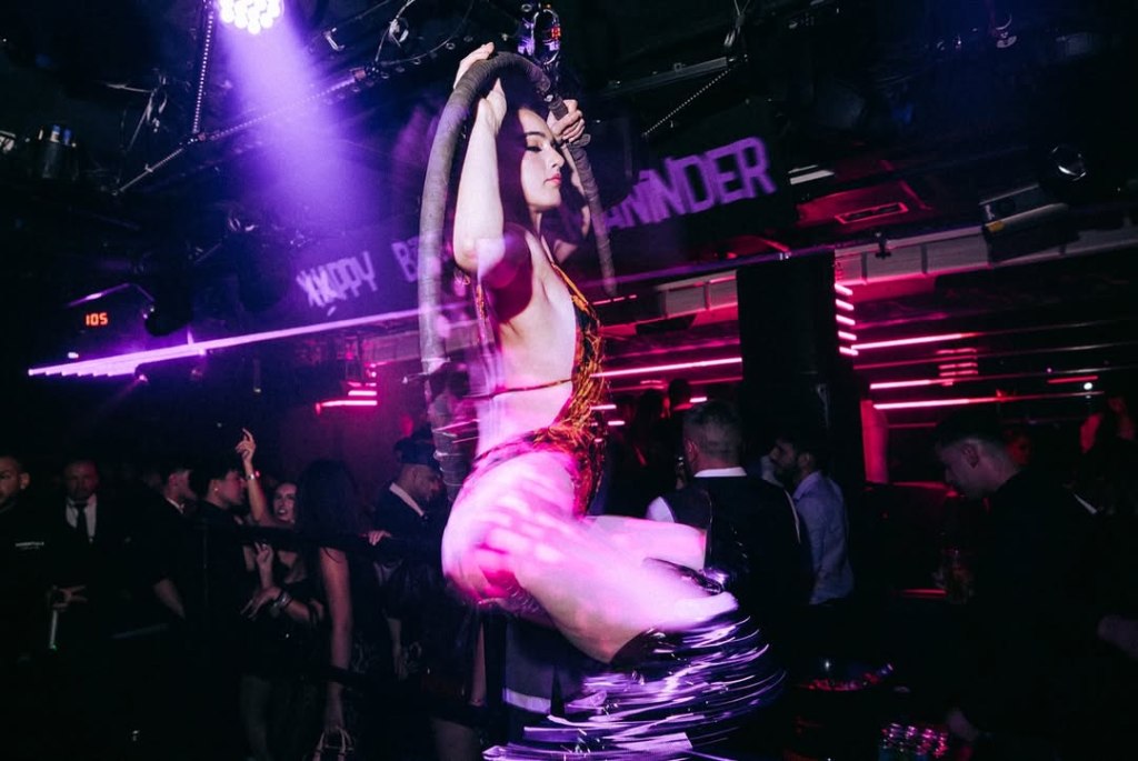 Aerialist performing at a Funky Buddha event.