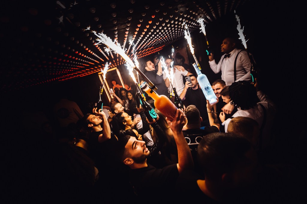 A champagne show inside a luxury nightclub in Mayfair.